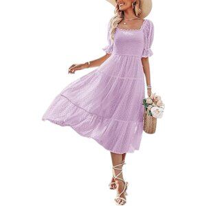 NWT Whimsical Coquette Cottagecore Lilac Swiss Dot Puff Sleeve Midi Dress Size M